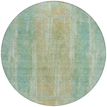 8' Teal Blue And Copper Round Abstract Washable Indoor Outdoor Area Rug