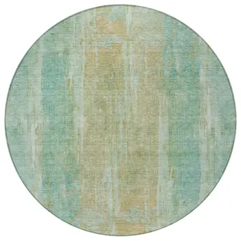 8' Teal Blue And Copper Round Abstract Washable Indoor Outdoor Area Rug