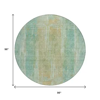 8' Teal Blue And Copper Round Abstract Washable Indoor Outdoor Area Rug