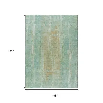 9' X 12' Teal Blue And Copper Abstract Washable Indoor Outdoor Area Rug
