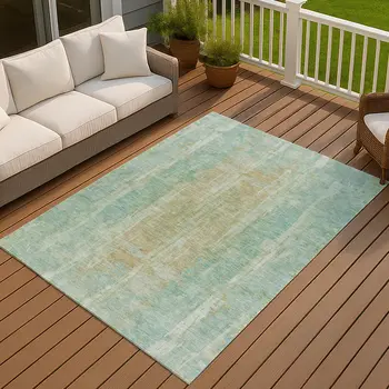 10' X 14' Teal Blue And Copper Abstract Washable Indoor Outdoor Area Rug
