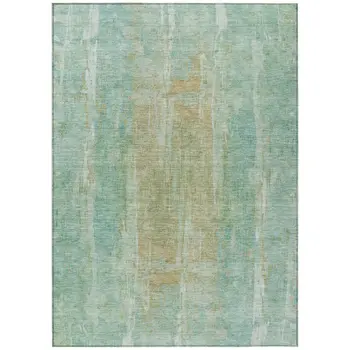 10' X 14' Teal Blue And Copper Abstract Washable Indoor Outdoor Area Rug