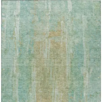 10' X 14' Teal Blue And Copper Abstract Washable Indoor Outdoor Area Rug