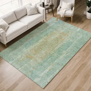 10' X 14' Teal Blue And Copper Abstract Washable Indoor Outdoor Area Rug
