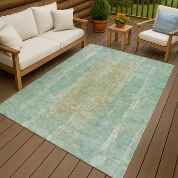 10' X 14' Teal Blue And Copper Abstract Washable Indoor Outdoor Area Rug