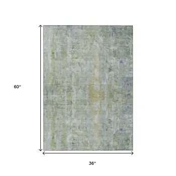3' X 5' Artichoke Green And Blue Abstract Washable Indoor Outdoor Area Rug