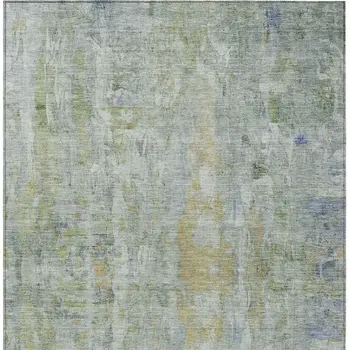 5' X 8' Artichoke Green And Blue Abstract Washable Indoor Outdoor Area Rug