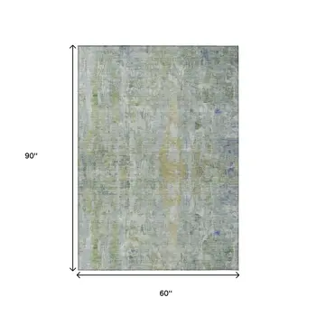 5' X 8' Artichoke Green And Blue Abstract Washable Indoor Outdoor Area Rug