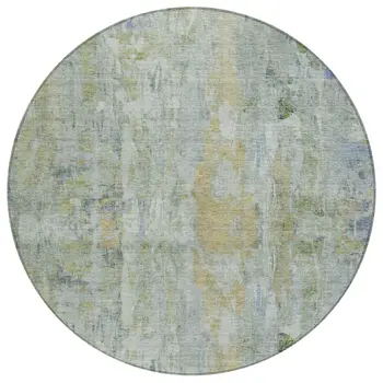 8' Artichoke Green And Blue Round Abstract Washable Indoor Outdoor Area Rug