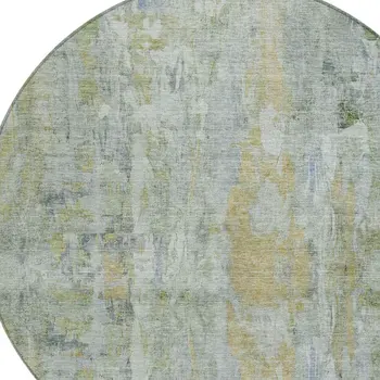 8' Artichoke Green And Blue Round Abstract Washable Indoor Outdoor Area Rug