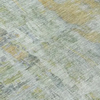 8' Artichoke Green And Blue Round Abstract Washable Indoor Outdoor Area Rug