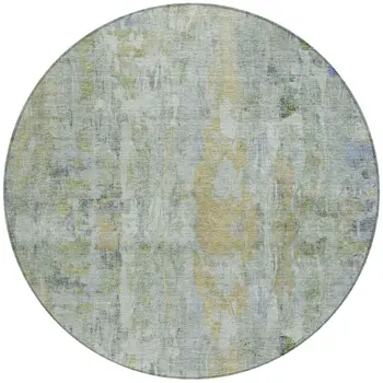 8' Artichoke Green And Blue Round Abstract Washable Indoor Outdoor Area Rug