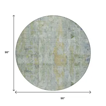 8' Artichoke Green And Blue Round Abstract Washable Indoor Outdoor Area Rug