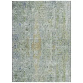 8' X 10' Artichoke Green And Blue Abstract Washable Indoor Outdoor Area Rug