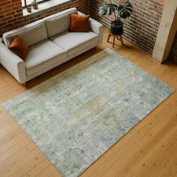 8' X 10' Artichoke Green And Blue Abstract Washable Indoor Outdoor Area Rug
