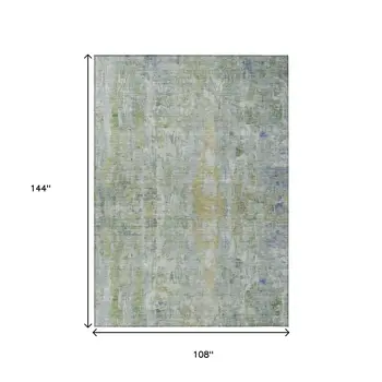 9' X 12' Artichoke Green And Blue Abstract Washable Indoor Outdoor Area Rug