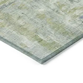 10' X 14' Artichoke Green And Blue Abstract Washable Indoor Outdoor Area Rug
