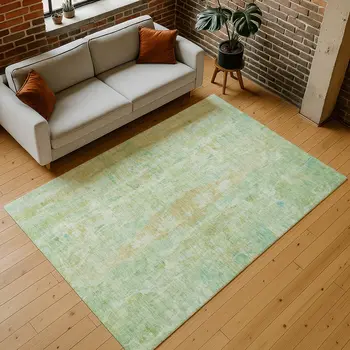 5' X 8' Fern Green And Copper Abstract Washable Indoor Outdoor Area Rug
