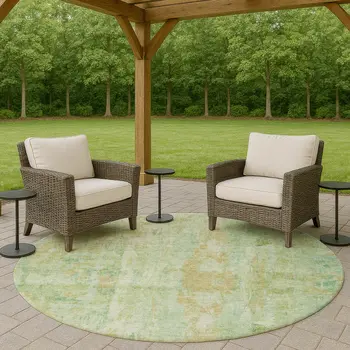 8' Fern Green And Copper Round Abstract Washable Indoor Outdoor Area Rug