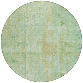 8' Fern Green And Copper Round Abstract Washable Indoor Outdoor Area Rug