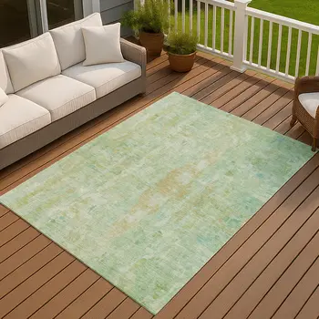 8' X 10' Fern Green And Copper Abstract Washable Indoor Outdoor Area Rug