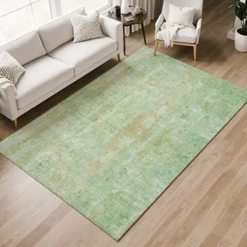 8' X 10' Fern Green And Copper Abstract Washable Indoor Outdoor Area Rug