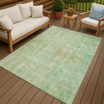 8' X 10' Fern Green And Copper Abstract Washable Indoor Outdoor Area Rug