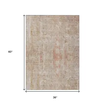 3' X 5' Beige And Salmon Abstract Washable Indoor Outdoor Area Rug