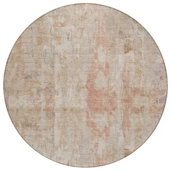 8' Beige And Salmon Round Abstract Washable Indoor Outdoor Area Rug