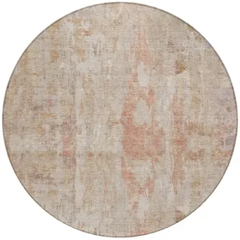 8' Beige And Salmon Round Abstract Washable Indoor Outdoor Area Rug