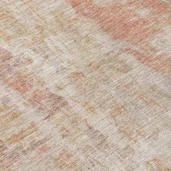 8' Beige And Salmon Round Abstract Washable Indoor Outdoor Area Rug