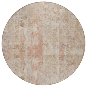 8' Beige And Salmon Round Abstract Washable Indoor Outdoor Area Rug