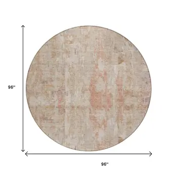 8' Beige And Salmon Round Abstract Washable Indoor Outdoor Area Rug