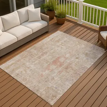 8' X 10' Beige And Salmon Abstract Washable Indoor Outdoor Area Rug