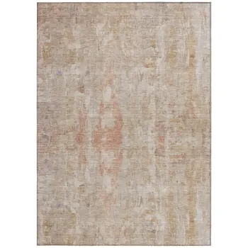 10' X 14' Beige And Salmon Abstract Washable Indoor Outdoor Area Rug