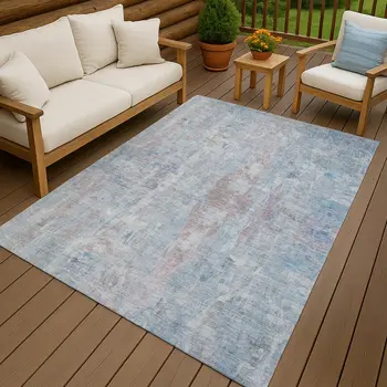 5' X 8' Blue And Blush Abstract Washable Indoor Outdoor Area Rug