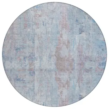 8' Blue And Blush Round Abstract Washable Indoor Outdoor Area Rug