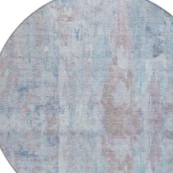 8' Blue And Blush Round Abstract Washable Indoor Outdoor Area Rug