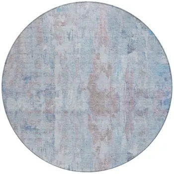 8' Blue And Blush Round Abstract Washable Indoor Outdoor Area Rug