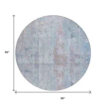 8' Blue And Blush Round Abstract Washable Indoor Outdoor Area Rug