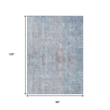 8' X 10' Blue And Blush Abstract Washable Indoor Outdoor Area Rug