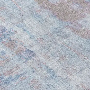 9' X 12' Blue And Blush Abstract Washable Indoor Outdoor Area Rug