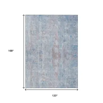 10' X 14' Blue And Blush Abstract Washable Indoor Outdoor Area Rug