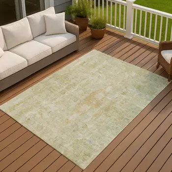 3' X 5' Key Lime And Copper Abstract Washable Indoor Outdoor Area Rug