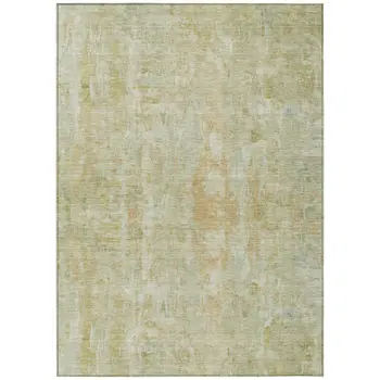 3' X 5' Key Lime And Copper Abstract Washable Indoor Outdoor Area Rug