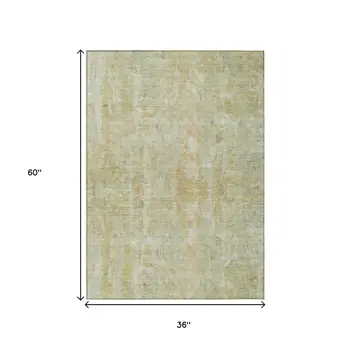 3' X 5' Key Lime And Copper Abstract Washable Indoor Outdoor Area Rug
