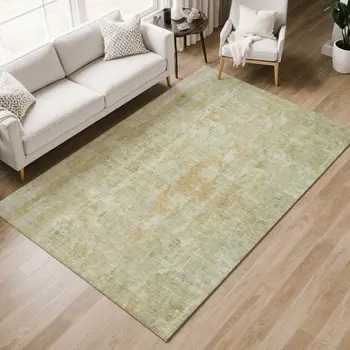 3' X 5' Key Lime And Copper Abstract Washable Indoor Outdoor Area Rug