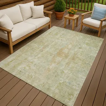 3' X 5' Key Lime And Copper Abstract Washable Indoor Outdoor Area Rug