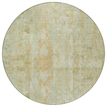 8' Key Lime And Copper Round Abstract Washable Indoor Outdoor Area Rug
