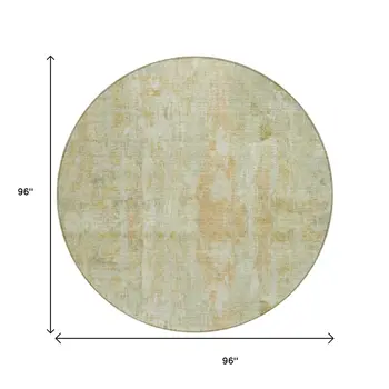8' Key Lime And Copper Round Abstract Washable Indoor Outdoor Area Rug